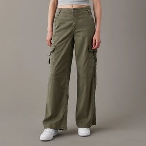AEO Dreamy Drape Olive Green Super High Rise Cargo Baggy Wide Leg Pants